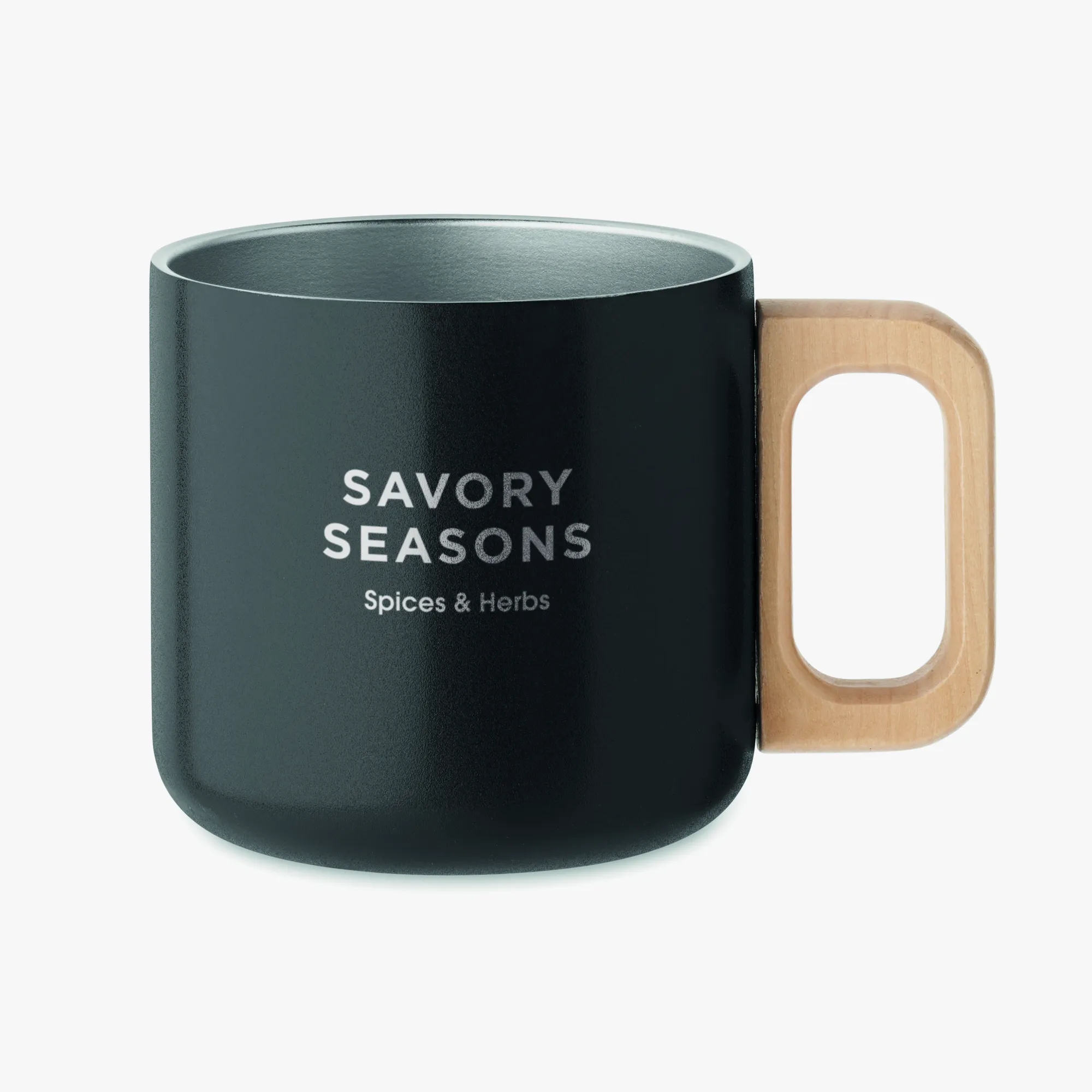 Tasse isotherme personnalisée 350 ml avec poignée en bois