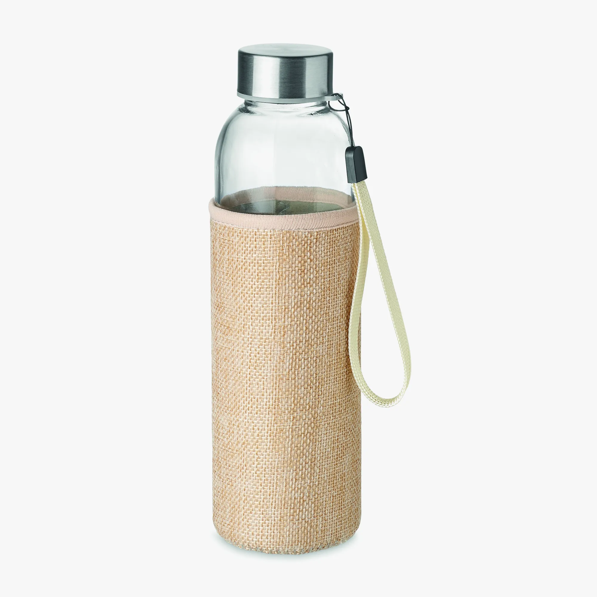 Personalised glass bottle with jute sleeve 500 ml
