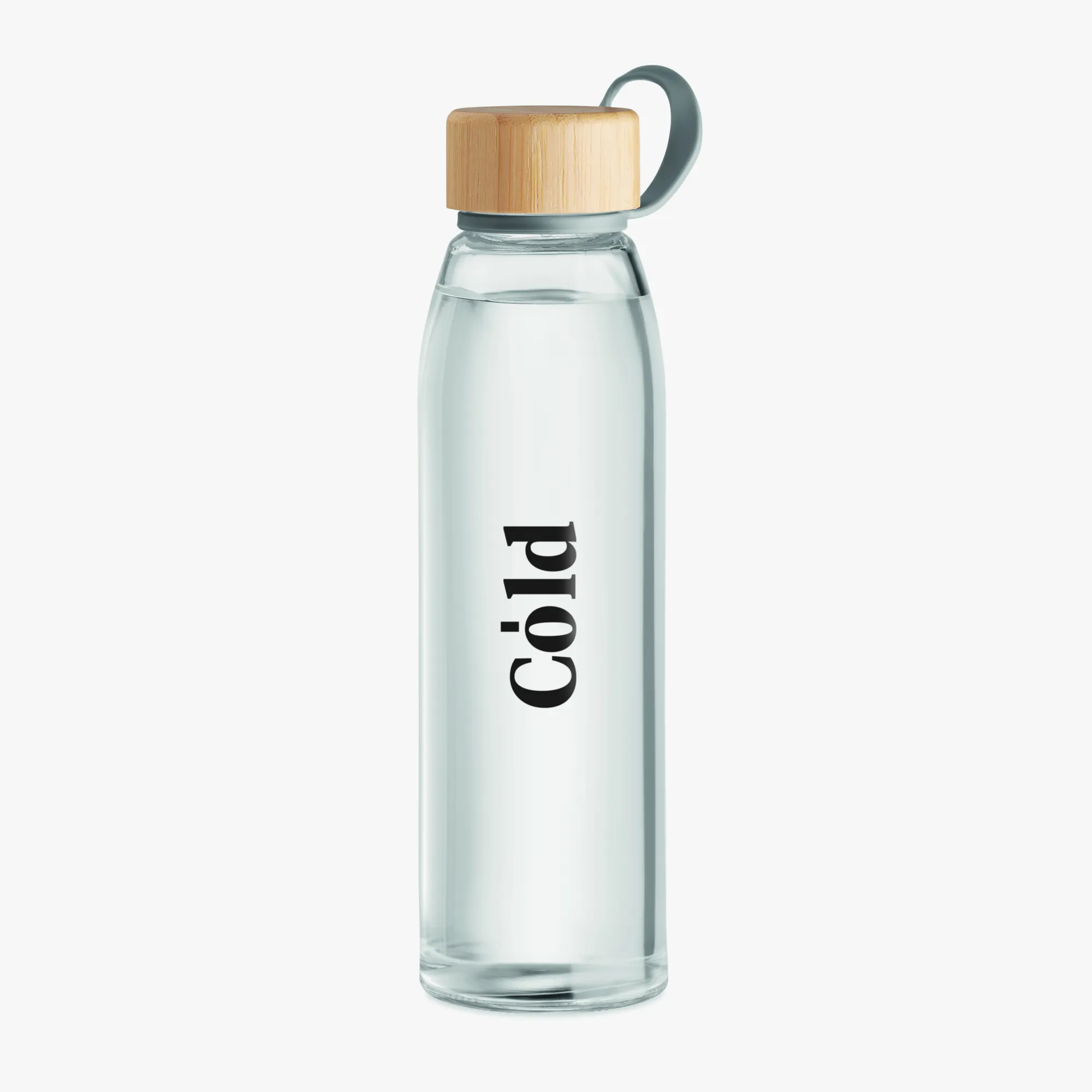 Personalised glass bottle with bamboo lid and rubber handle 500 ml