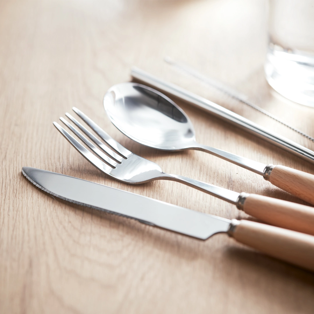Set di posate riutilizzabili personalizzato in acciaio inox