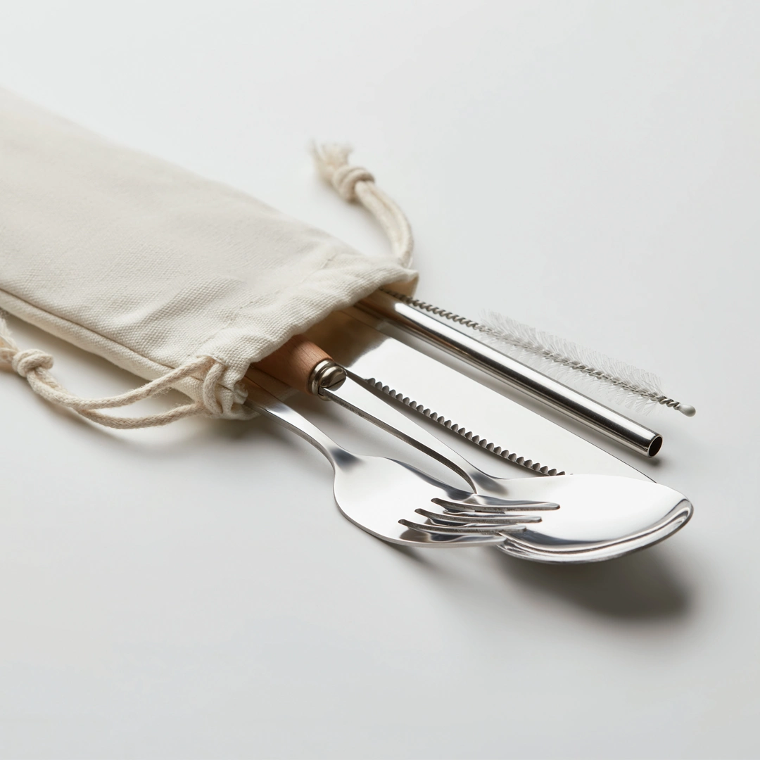 Set di posate riutilizzabili personalizzato in acciaio inox