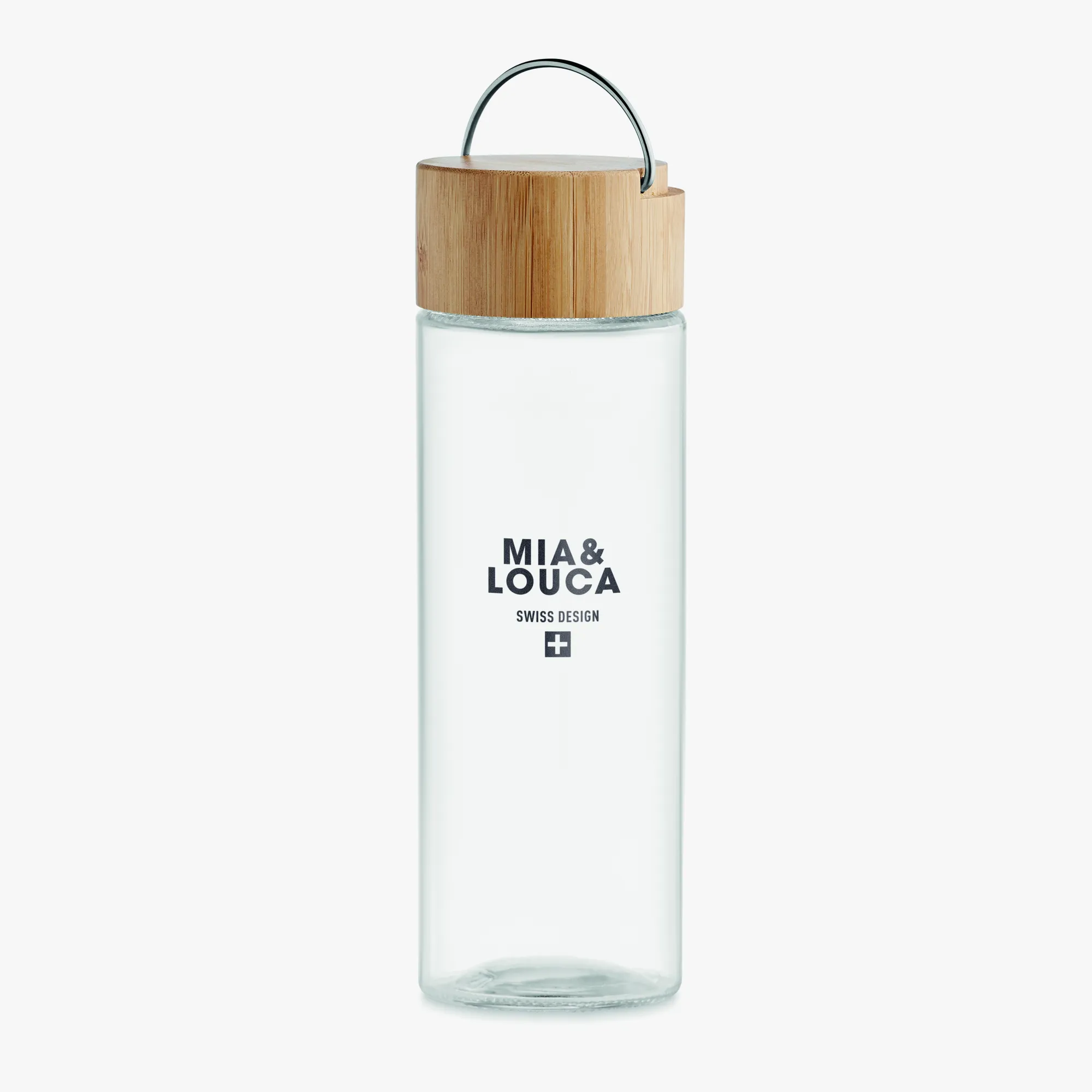 Personalised glass bottle with bamboo lid and handle 500 ml