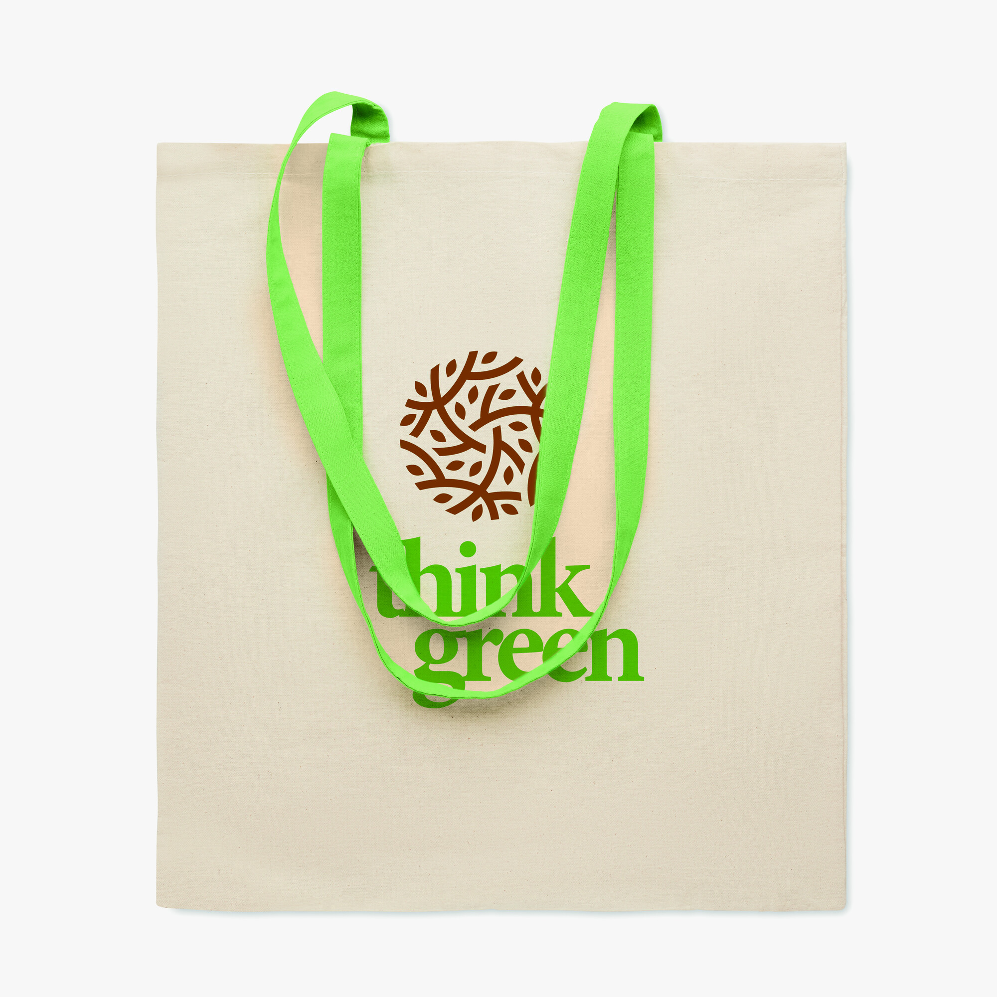 Personalisierte Baumwolltasche 140 g/m² – farbige Henkel