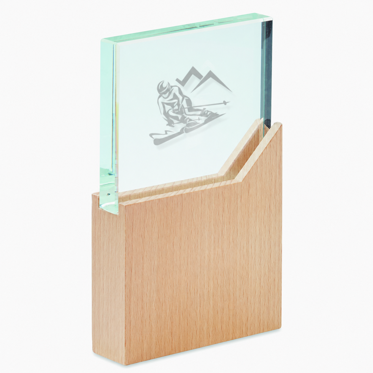 Troféu personalizado em vidro e madeira