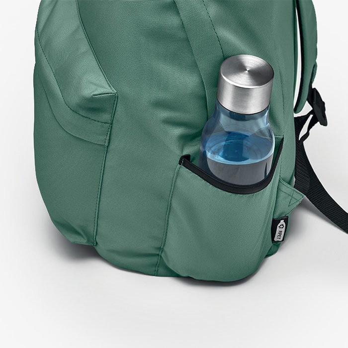 Mochila de poliéster 600D RPET con bolsillo exterior con cremallera