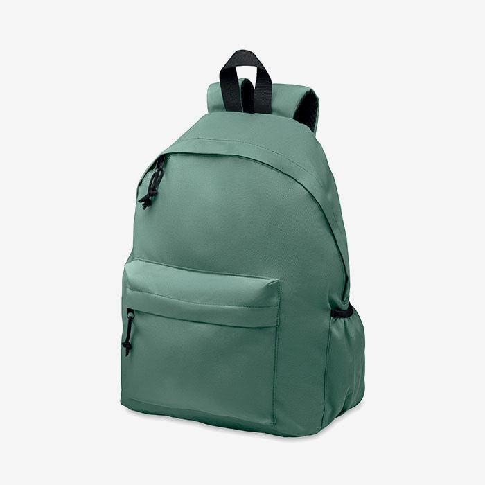 Mochila de poliéster 600D RPET con bolsillo exterior con cremallera