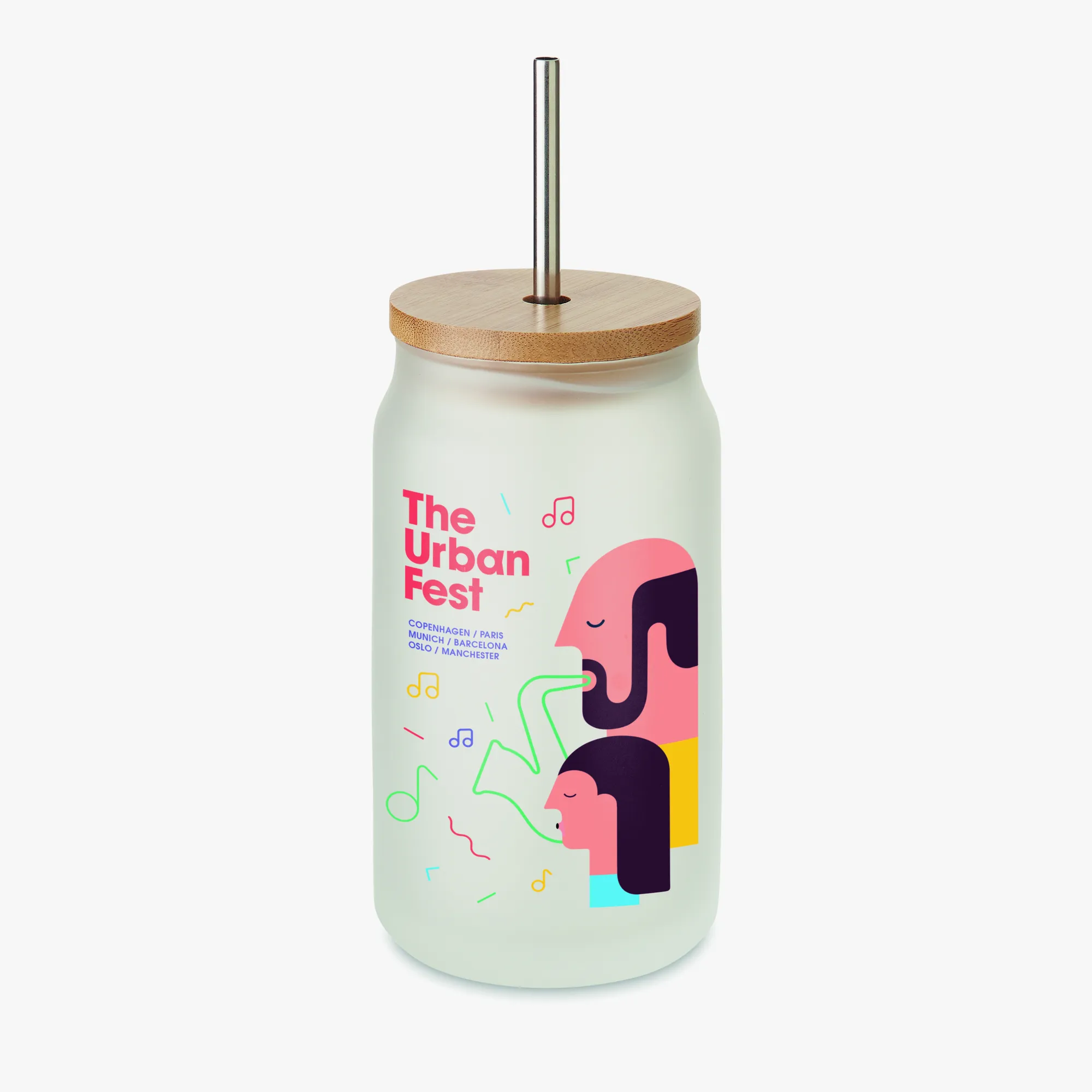 Vaso de vidrio con tapa de bambú y pajita 400 ml de acero inoxidable