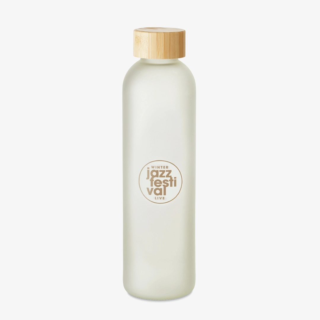 Glass bottle with bamboo lid