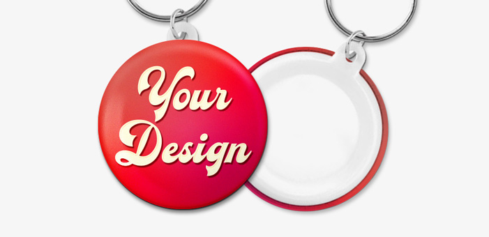 Small personalised badge with keyring and 44mm logo