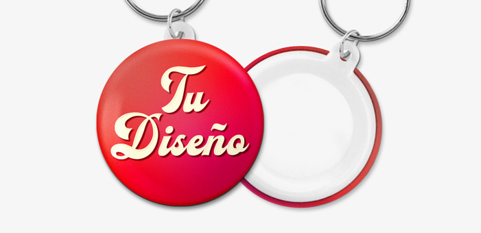 Chapa personalizada pequeña con llavero y logo 44mm