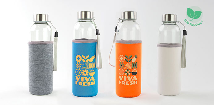 Bouteille en verre avec housse en néoprène de 500 ml personnalisée avec logo