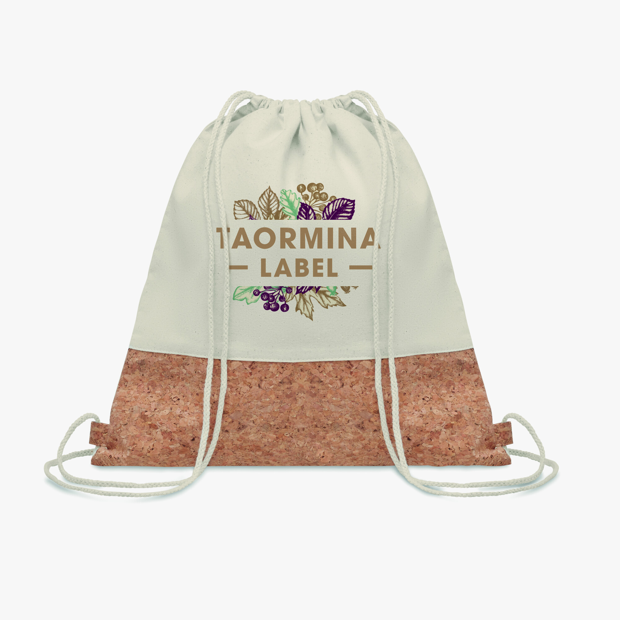 Personalised drawstring bag with cork detail