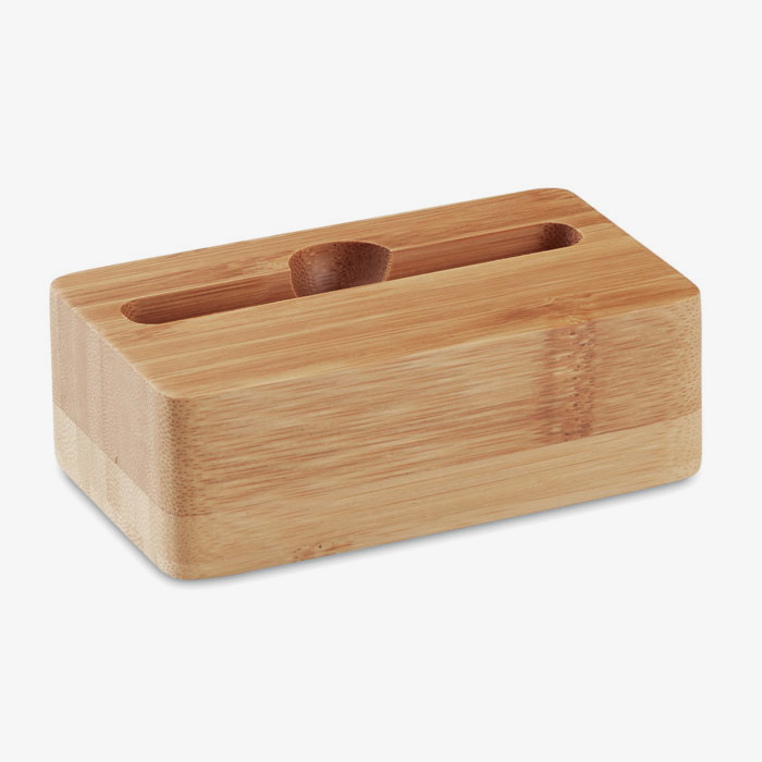 Soporte para smartphone y amplificador en bambú
