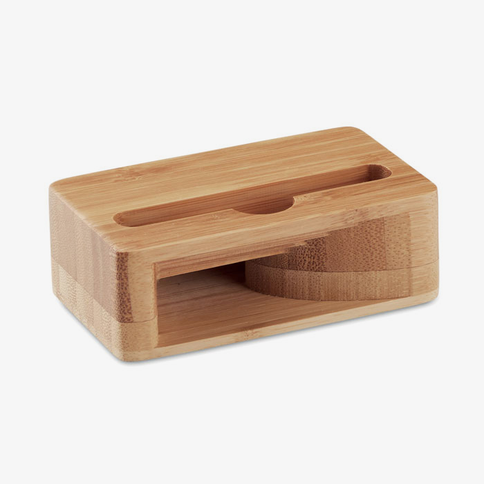 Soporte para smartphone y amplificador en bambú