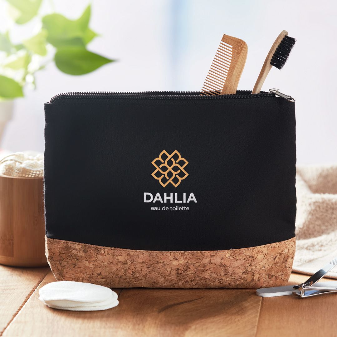 Personalisierter Kulturbeutel aus Baumwolle und Kork