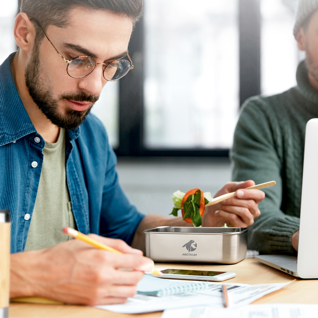 Scatola per pranzo personalizzata in acciaio inox e bambù