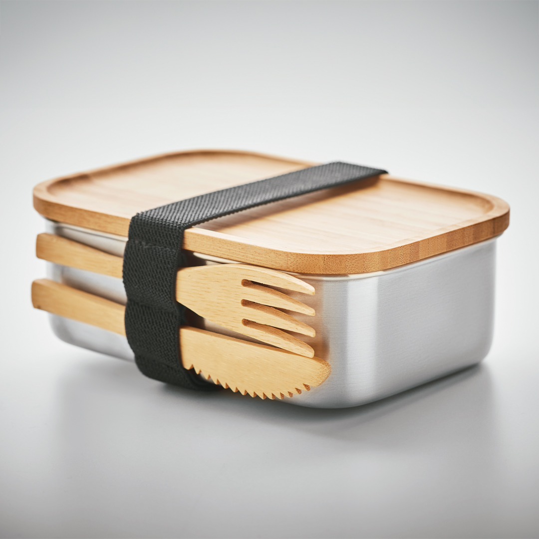 Scatola per pranzo personalizzata in acciaio inox e bambù