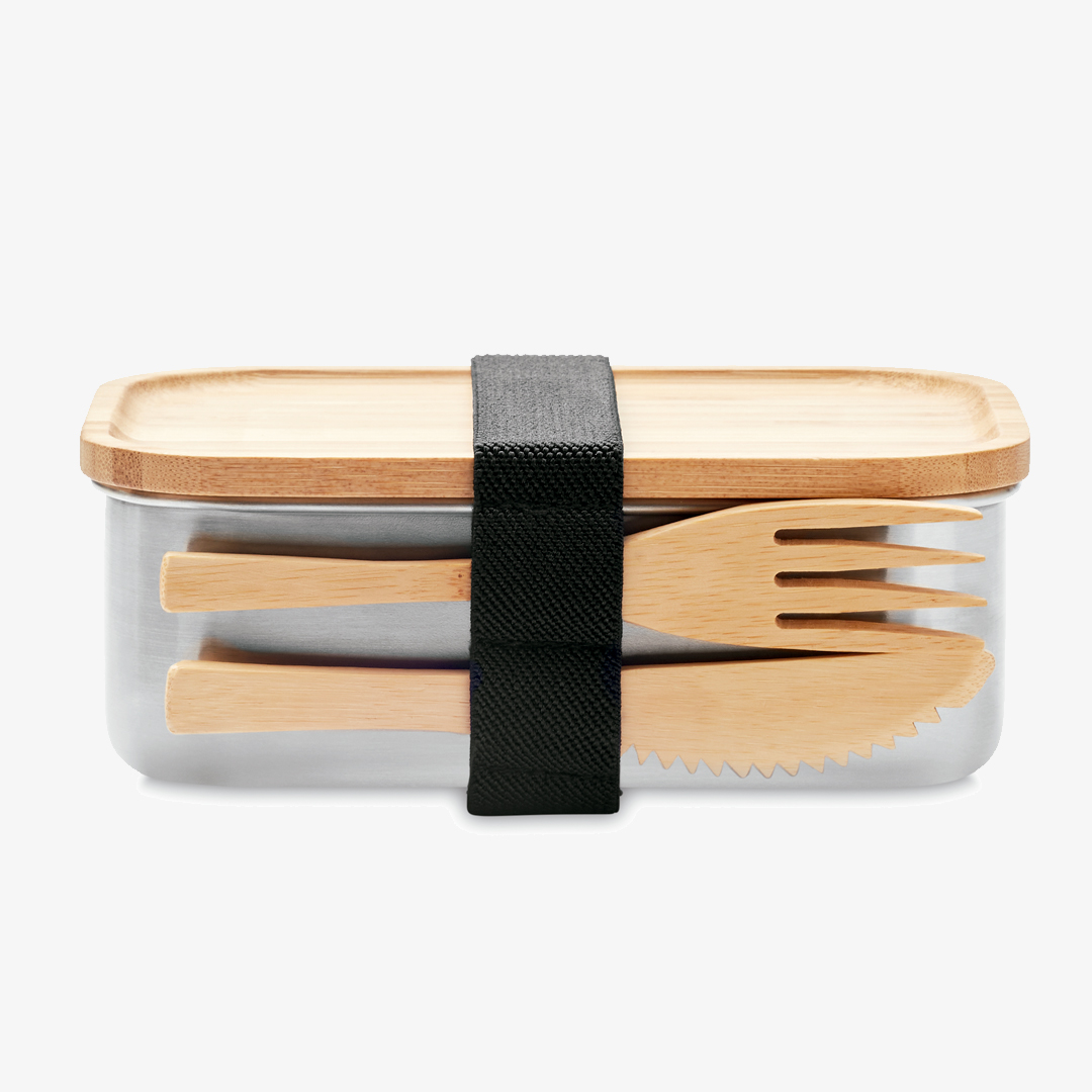 Scatola per pranzo personalizzata in acciaio inox e bambù